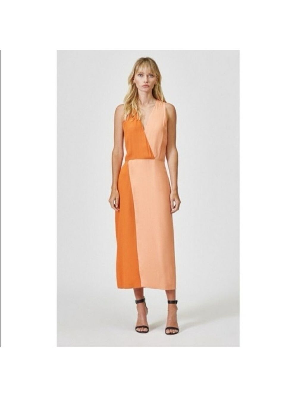 Equipment Femme Galane Two Tone Midi Dress Woman Size 2